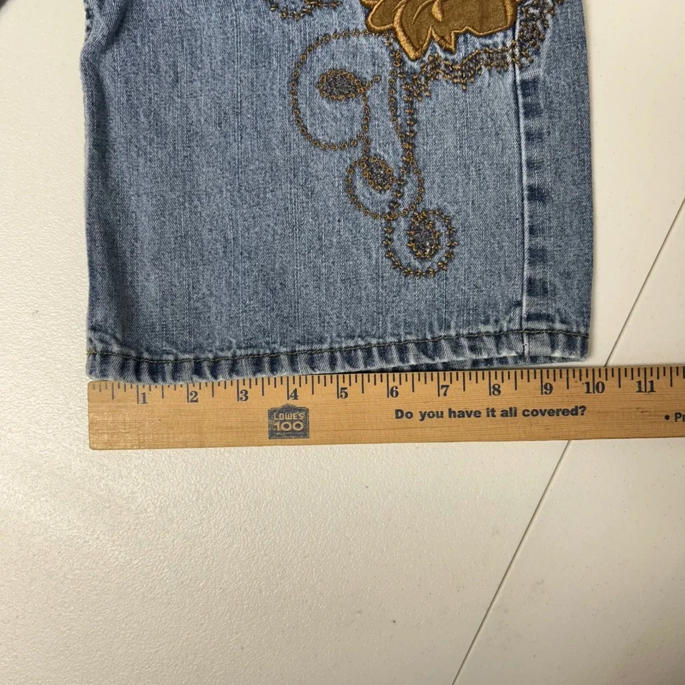 Faded Glory Jeans Womens 20W Blue Floral Embroidered Beaded Straight Leg Denim